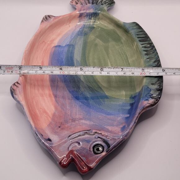 Studio Art Pottery Fish Shaped Dish Rainbow Glaze - Picture 13 of 15
